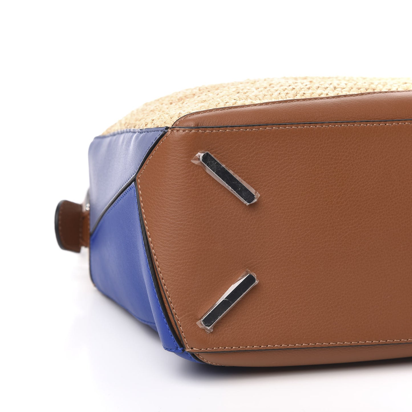 Calfskin Raffia Paula's Ibiza Medium Puzzle Bag Blue Tan