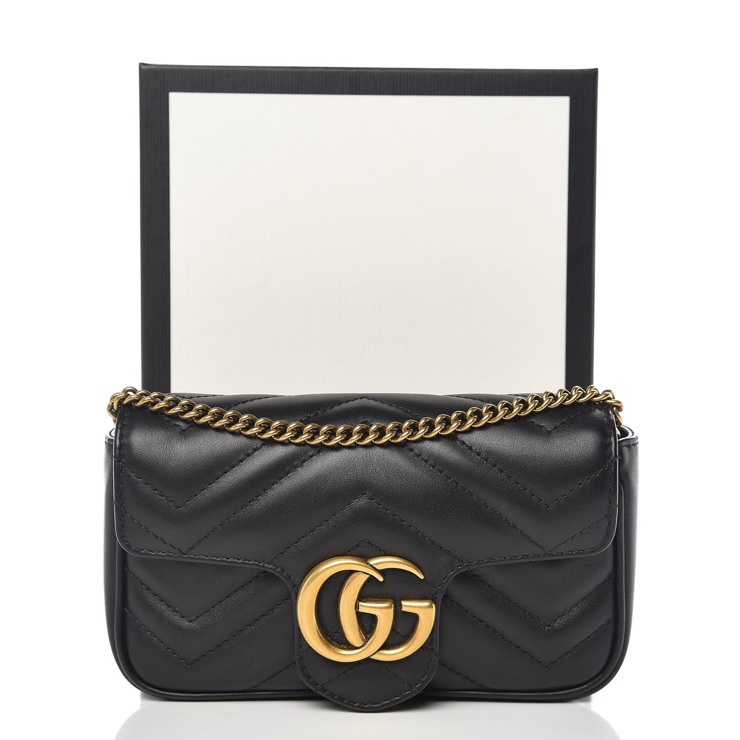 Calfskin Matelasse Super Mini GG Marmont Shoulder Bag Black