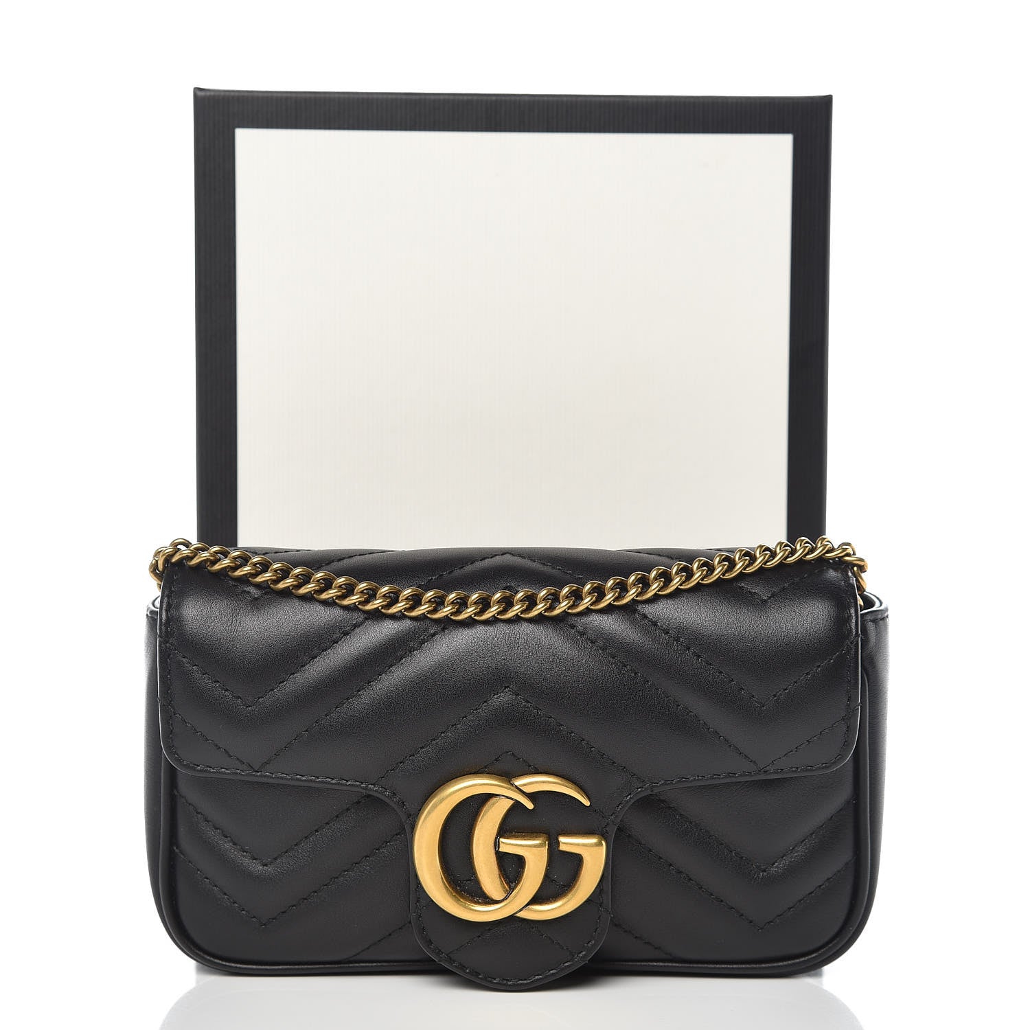 Gucci Calfskin Matelasse Super Mini GG Marmont Shoulder Bag Black 10 of 10