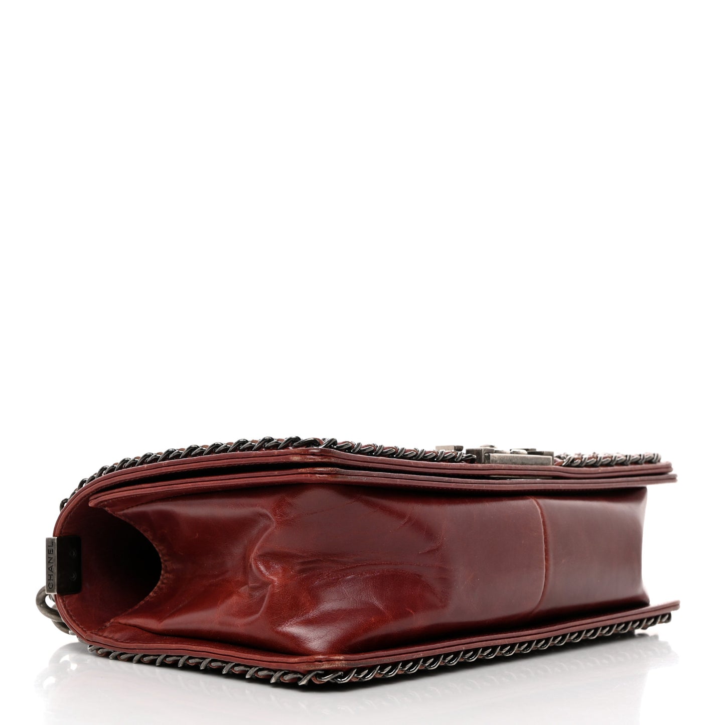 Glazed Calfskin Quilted Medium Boy Chained Flap Bordeaux