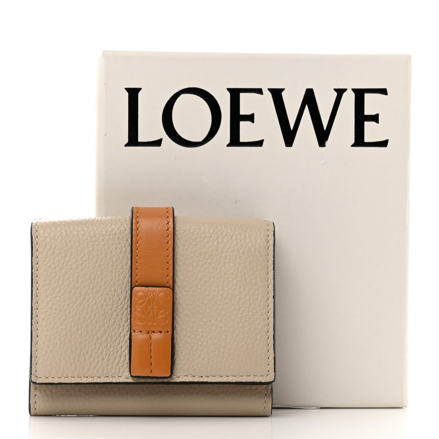 Grained Calfskin Anagram Embossed Trifold Wallet Light Oat Honey