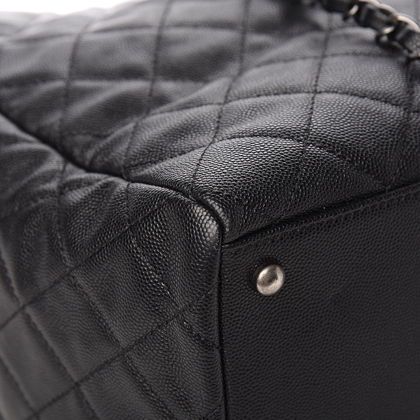 Caviar Lizard Quilted Large Coco Handle Shopping Tote Black