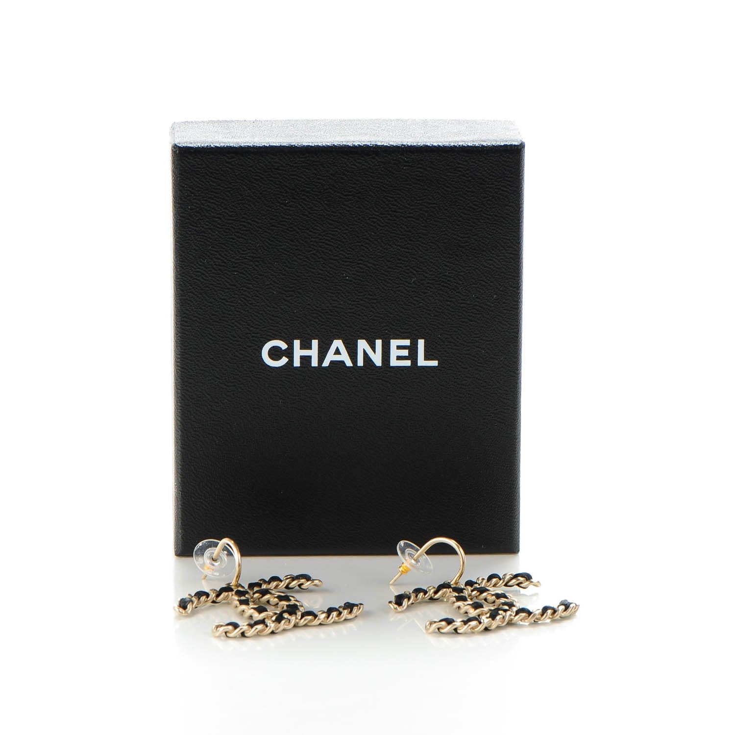 Chanel Satin CC Chain Earrings Light Gold Black 7 of 7