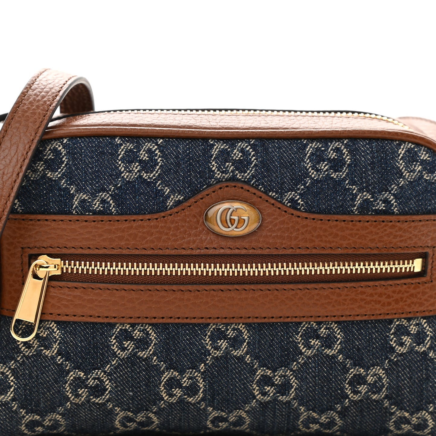 New Denim GG Monogram Dollar Calfskin Mini Ophidia Shoulder Bag Blue Tea Cuir Epilog