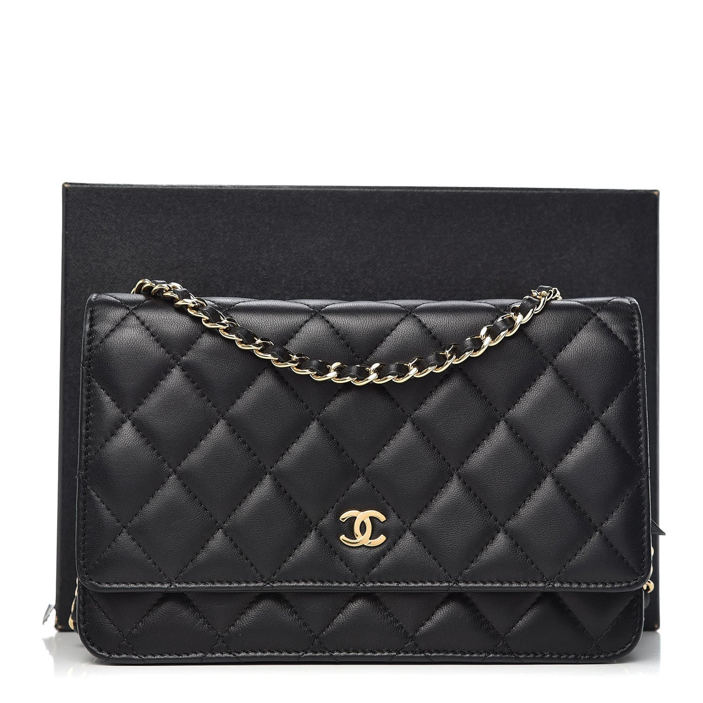 Lambskin Quilted Wallet On Chain WOC Black