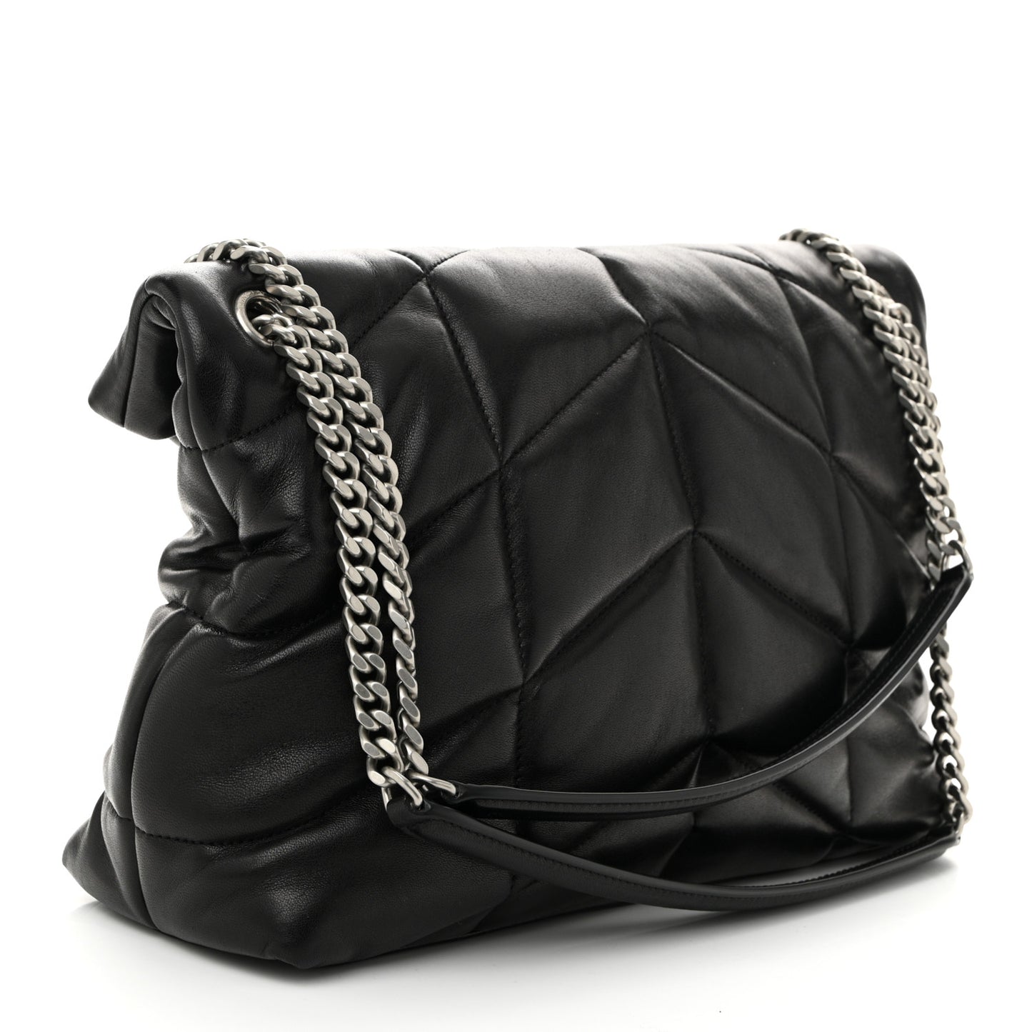 Lambskin Quilted Medium Loulou Puffer Monogram Chain Satchel Black