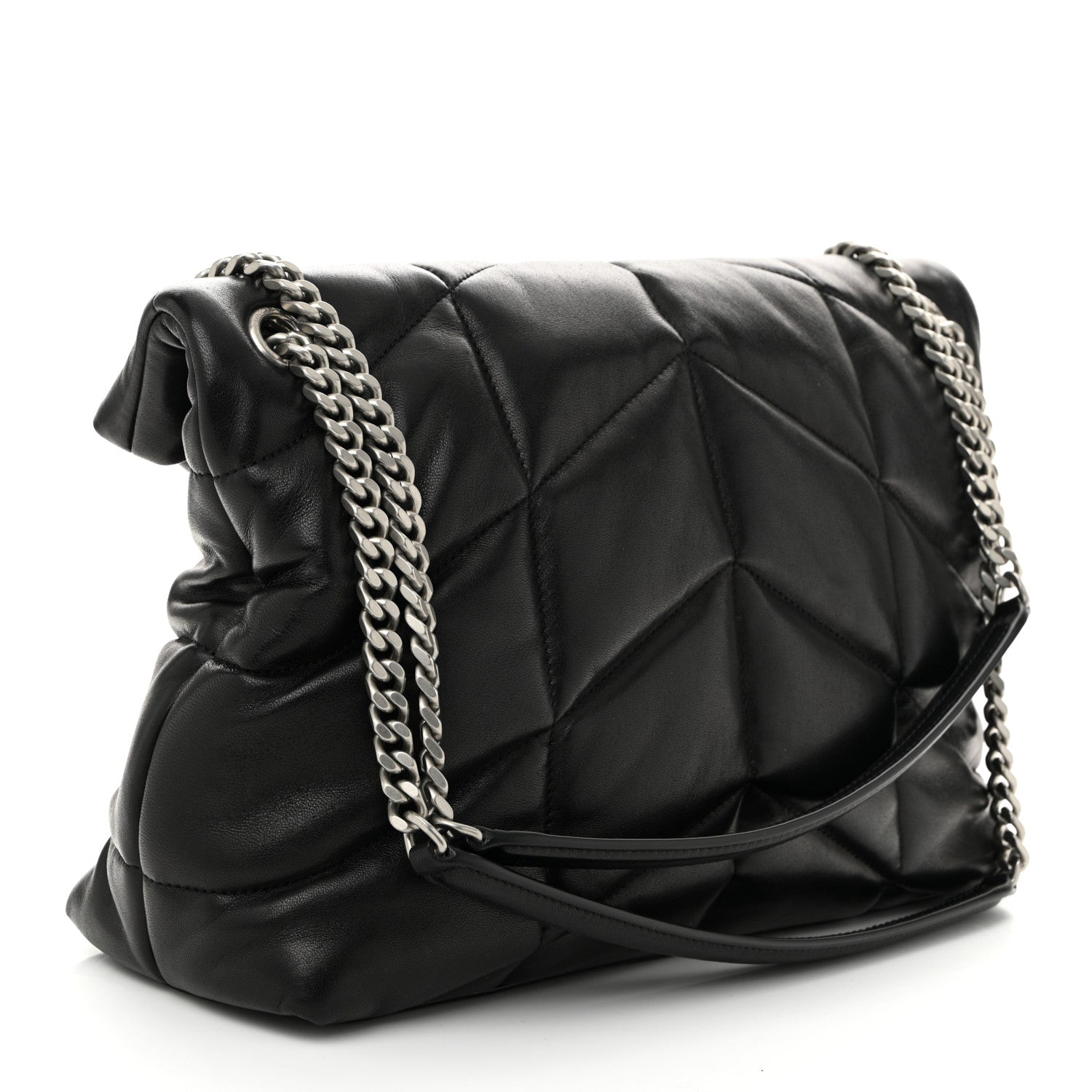 Saint Laurent Lambskin Quilted Medium Loulou Puffer Monogram Chain Satchel Black 3 of 10