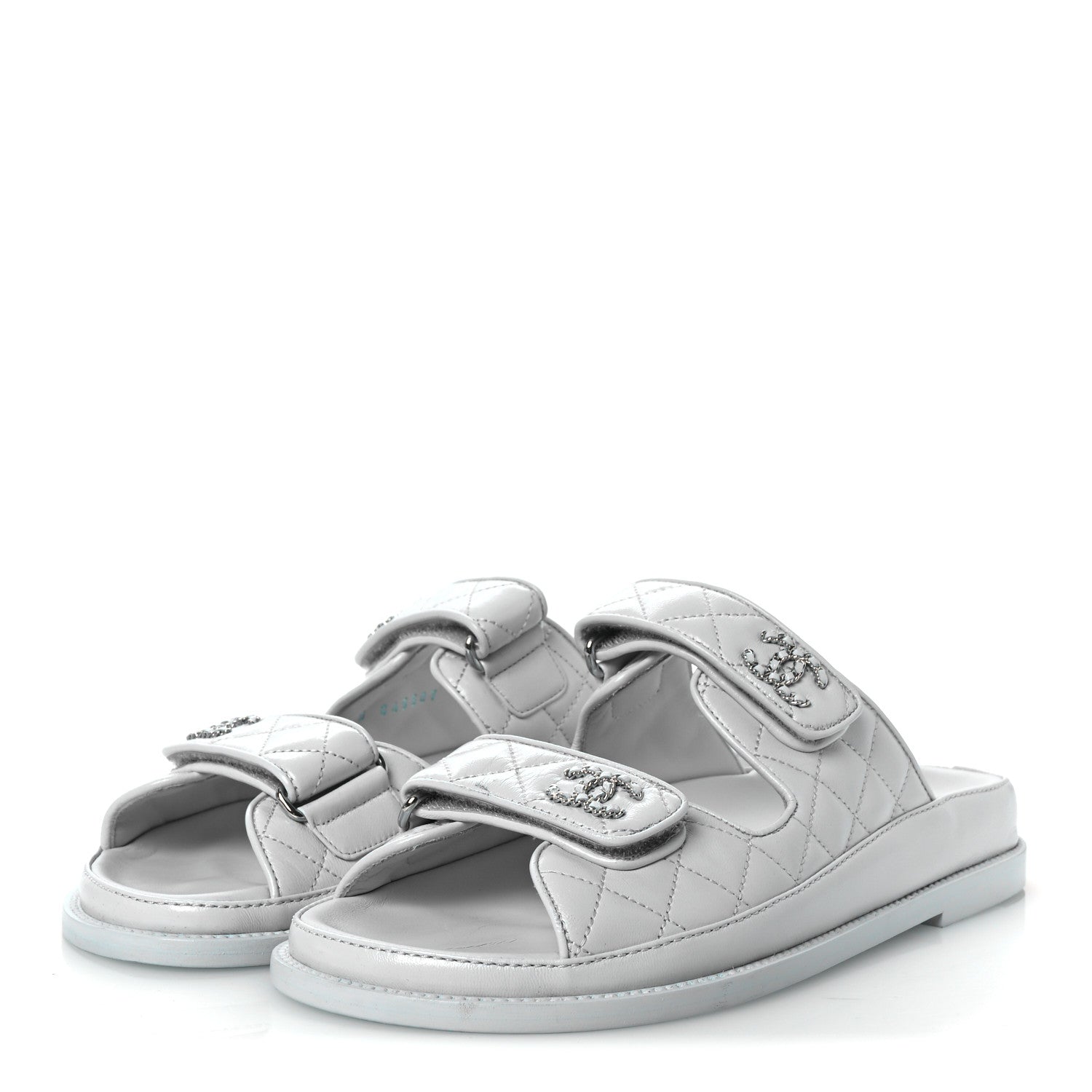 Chanel Laminated Lambskin Quilted Velcro Dad Chain CC Slide Sandals 37.5 Light Blue 4 of 10