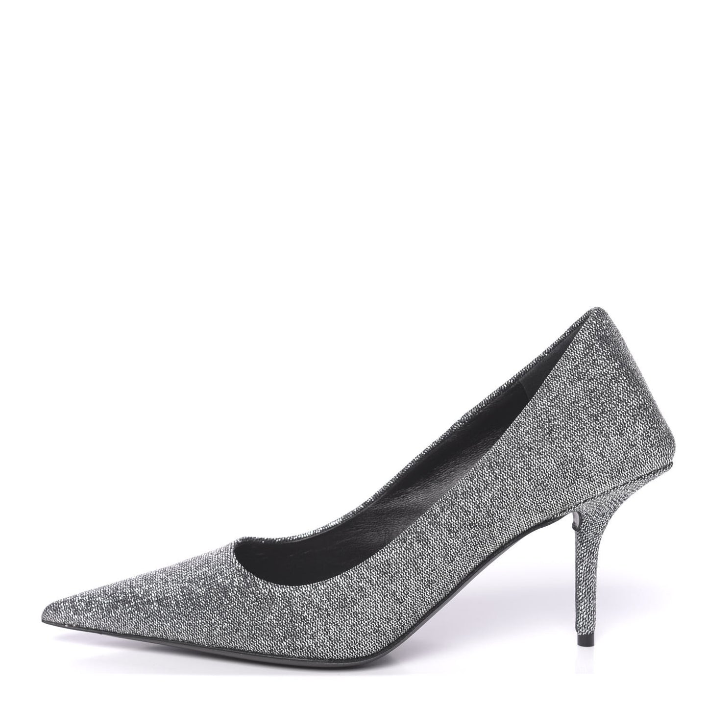 Shiny Fabric Square Knife 80mm Pumps 37.5 Silver
