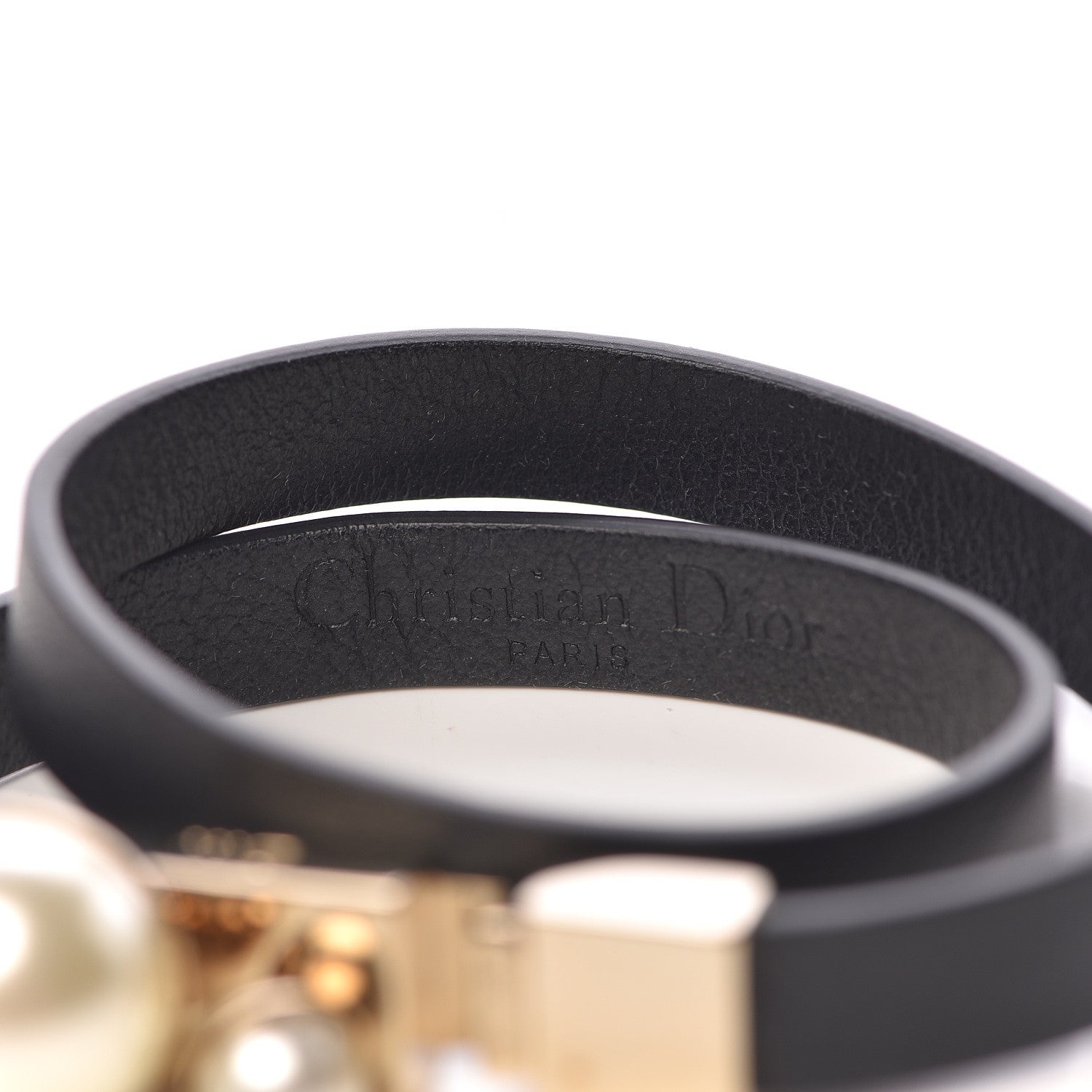 Christian Dior Calfskin Pearl Double Bracelet M Black 4 of 6