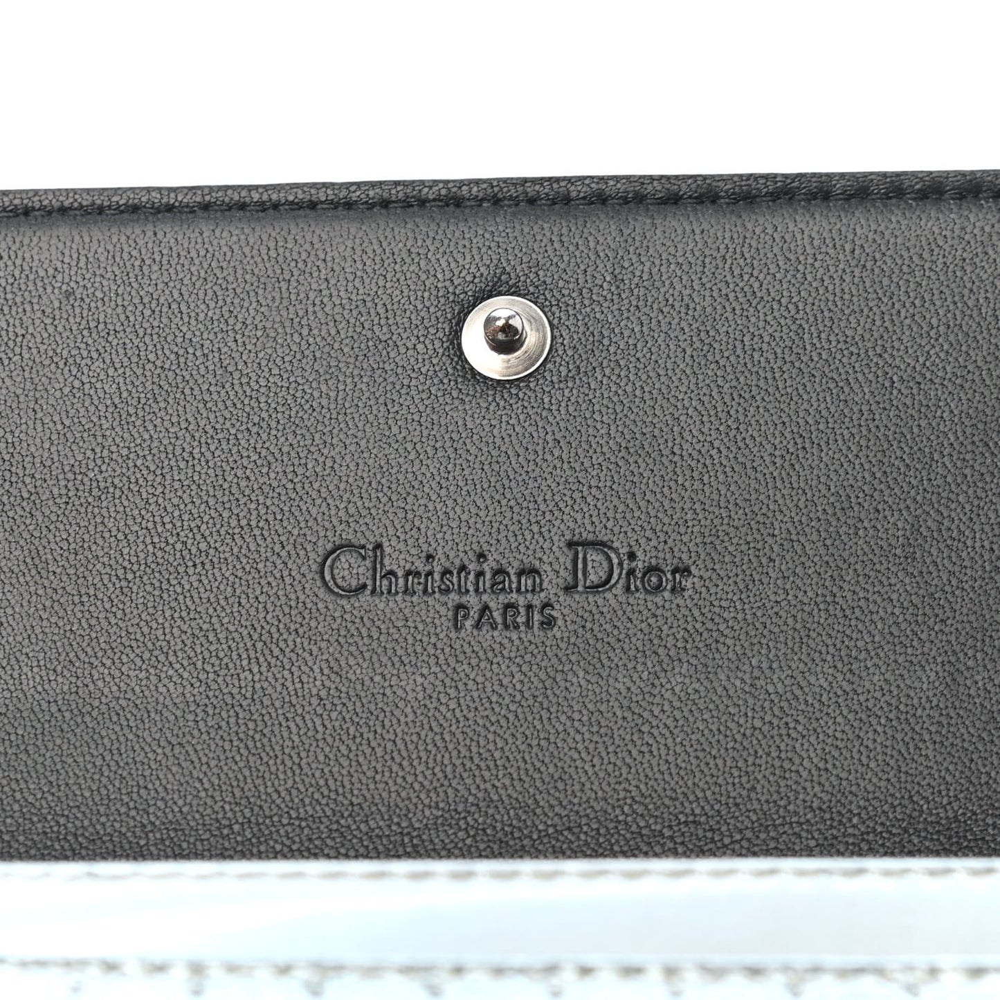 Metallic Calfskin Micro-Cannage Lady Dior Croisiere Chain Wallet Blue