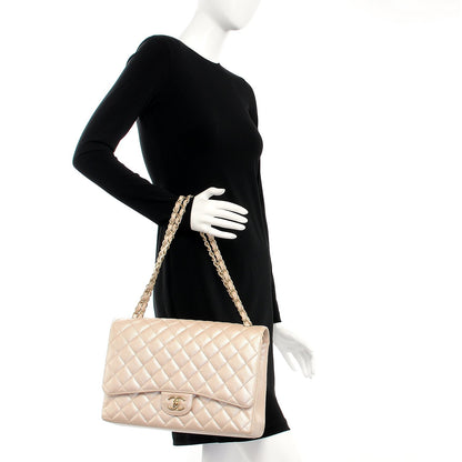 Chanel Metallic Caviar Maxi Double Flap Light Gold 2 of 8