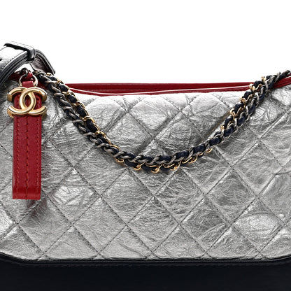Chanel Metallic Aged Calfskin Quilted Medium Gabrielle Hobo Silver Navy Red 8 of 11