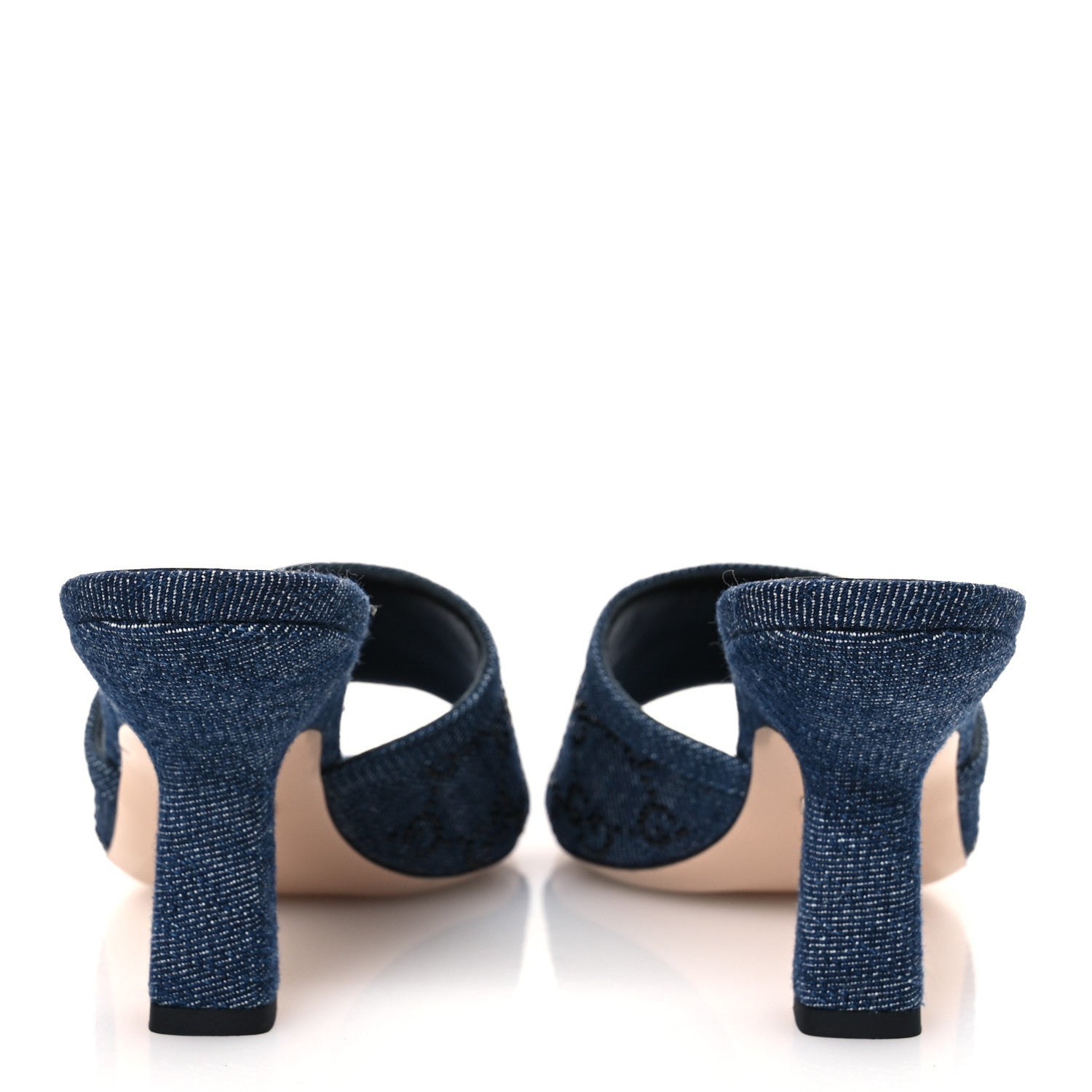Gucci Denim Crystal GG Monogram Mules 37.5 Blue 6 of 11