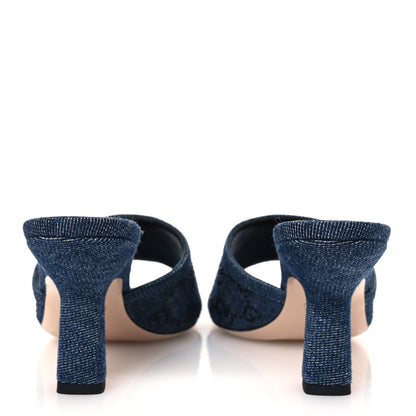 Gucci Denim Crystal GG Monogram Mules 37.5 Blue 6 of 11