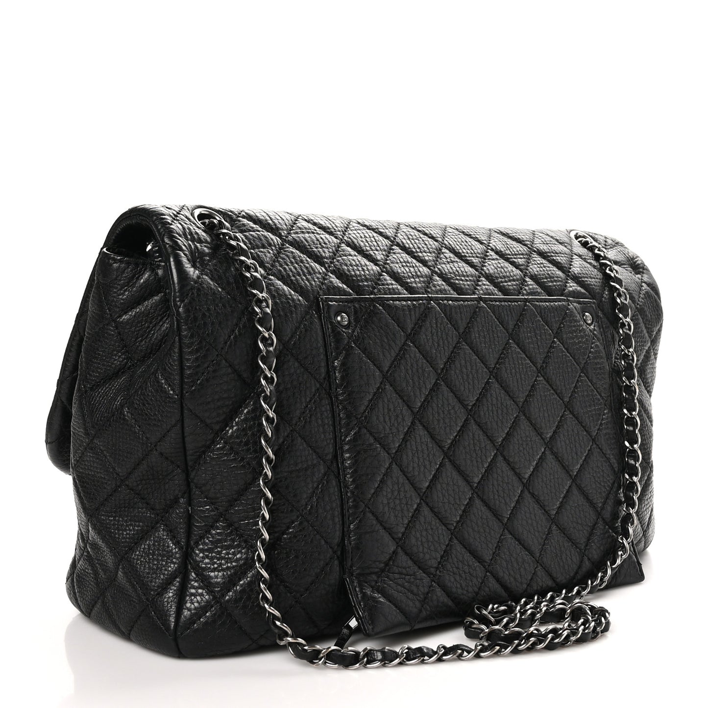 Calfskin Quilted Small XXL Travel Flap Bag Black