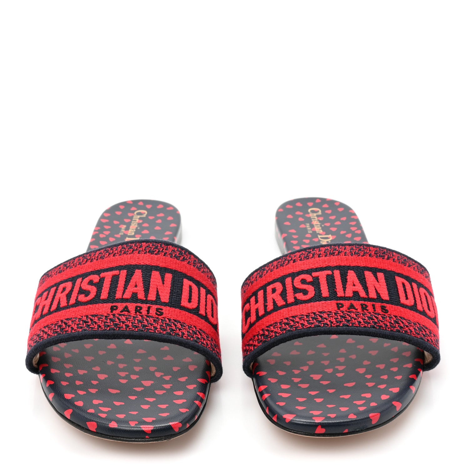Christian Dior Canvas Pop Heart I Love Paris Embroidered Dway Flat Slide Sandals 41 Deep Blue Red 2 of 9