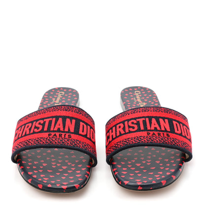 Christian Dior Canvas Pop Heart I Love Paris Embroidered Dway Flat Slide Sandals 41 Deep Blue Red 2 of 9