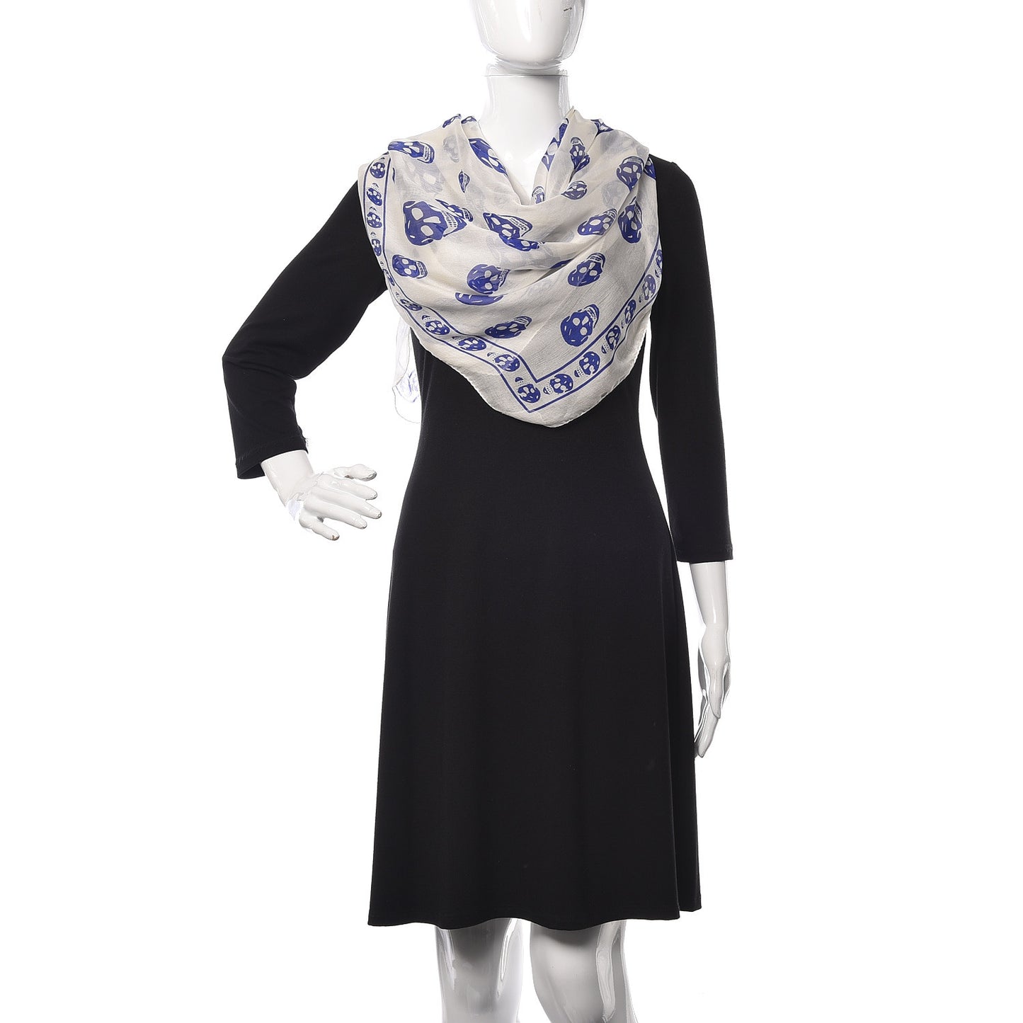 Silk Chiffon Skull Scarf Ivory Blue