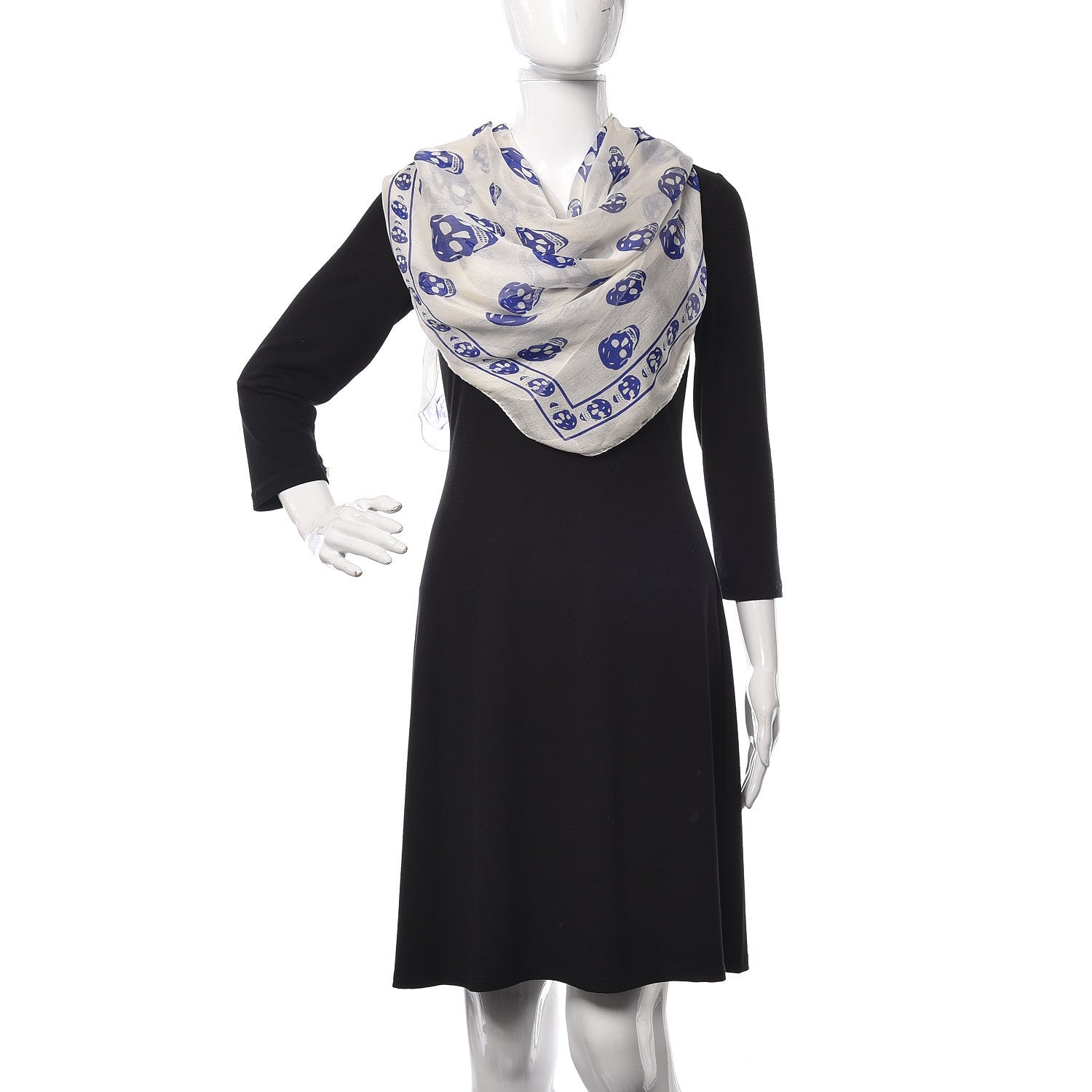 Alexander McQueen Silk Chiffon Skull Scarf Ivory Blue 2 of 4
