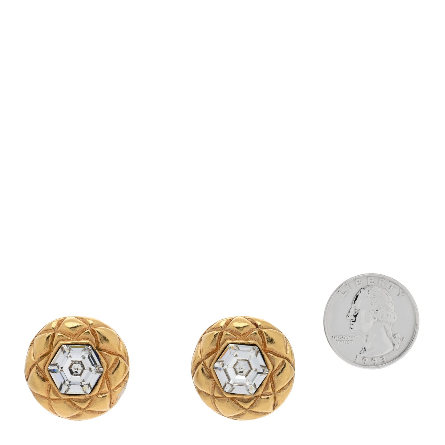 Crystal Round Quilted CC Clip On Earrings Gold