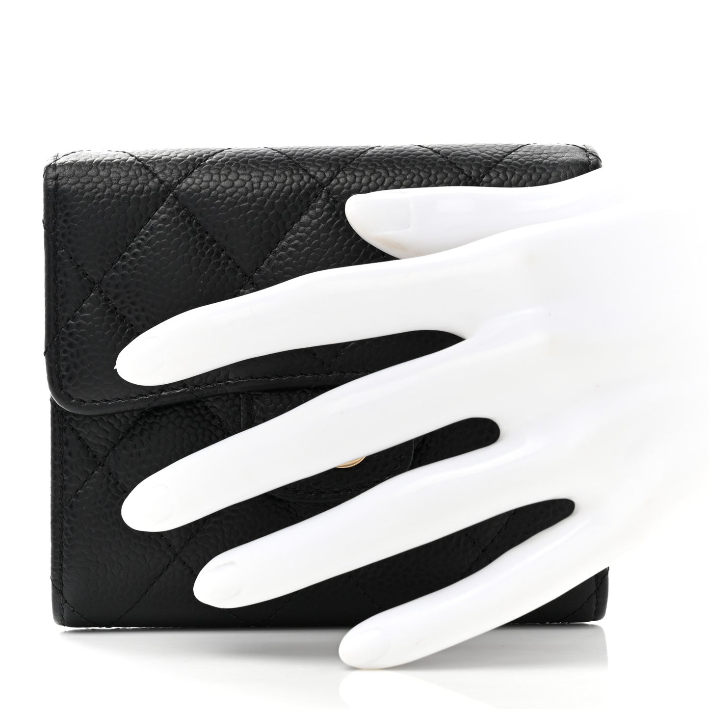 Caviar Quilted Compact Flap Wallet Black