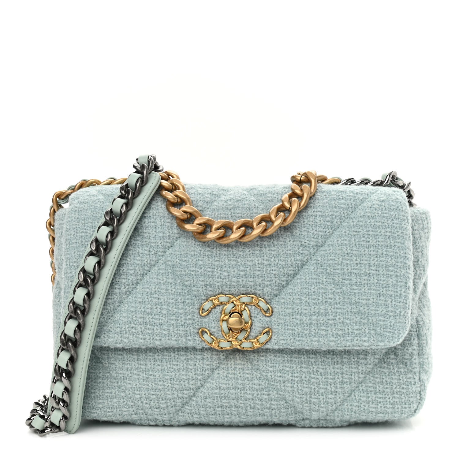 Chanel Tweed Mixed Fibers Quilted Medium Chanel 19 Flap Light Green 1 of 10