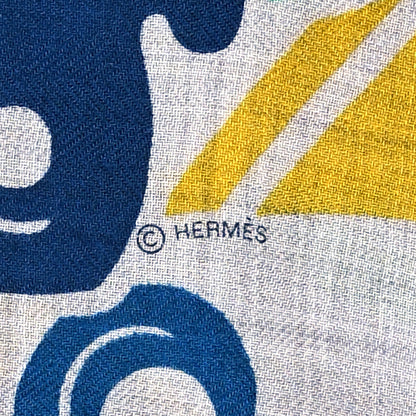 Hermes Cashmere Silk Garden of Harnesses Rectangle Scarf Gris Chine Jaune Vert 5 of 5
