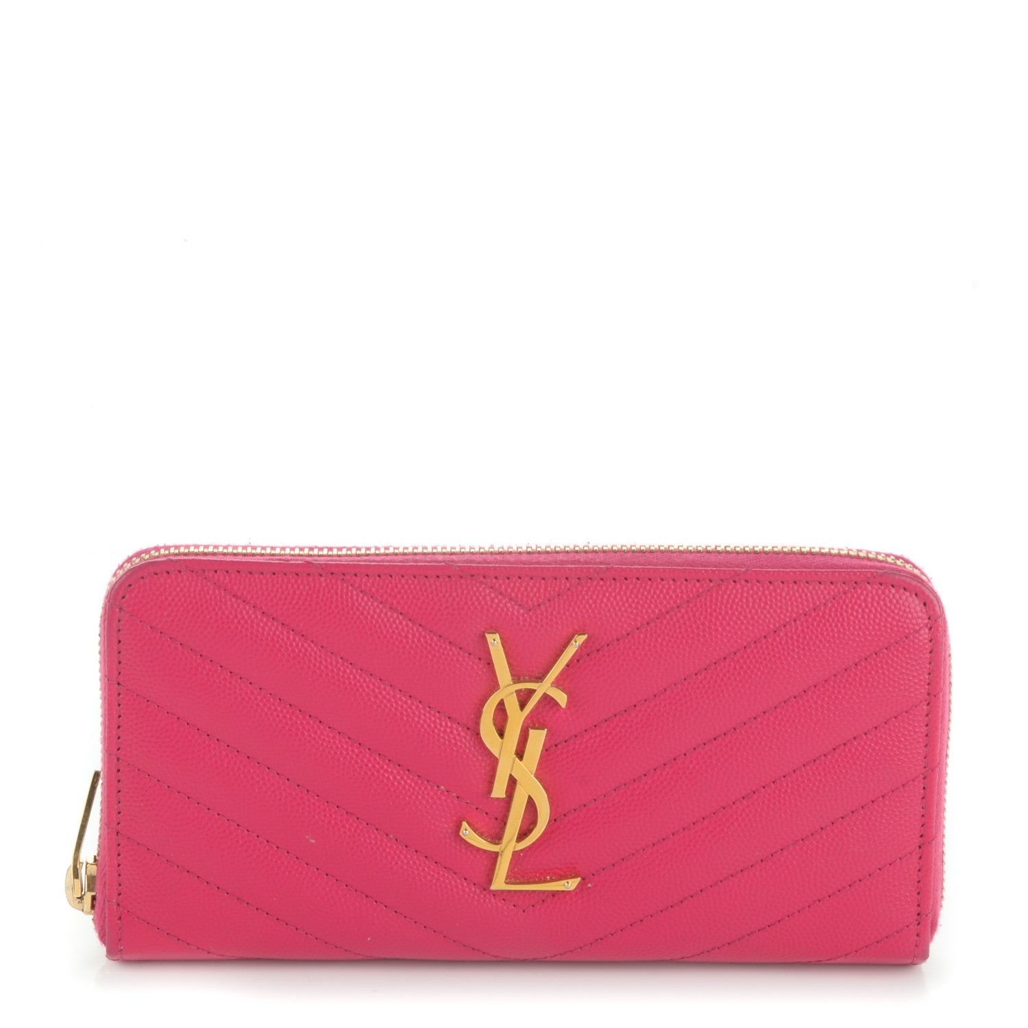 Saint Laurent Grain De Poudre Matelasse Chevron Monogram Zip Around Wallet Fuchsia 1 of 7
