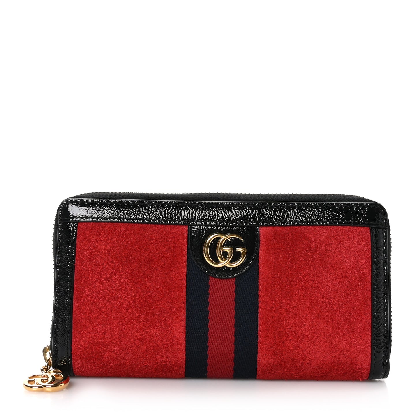 Suede Patent Web Ophidia Zip Around Wallet Hibiscus Red Black