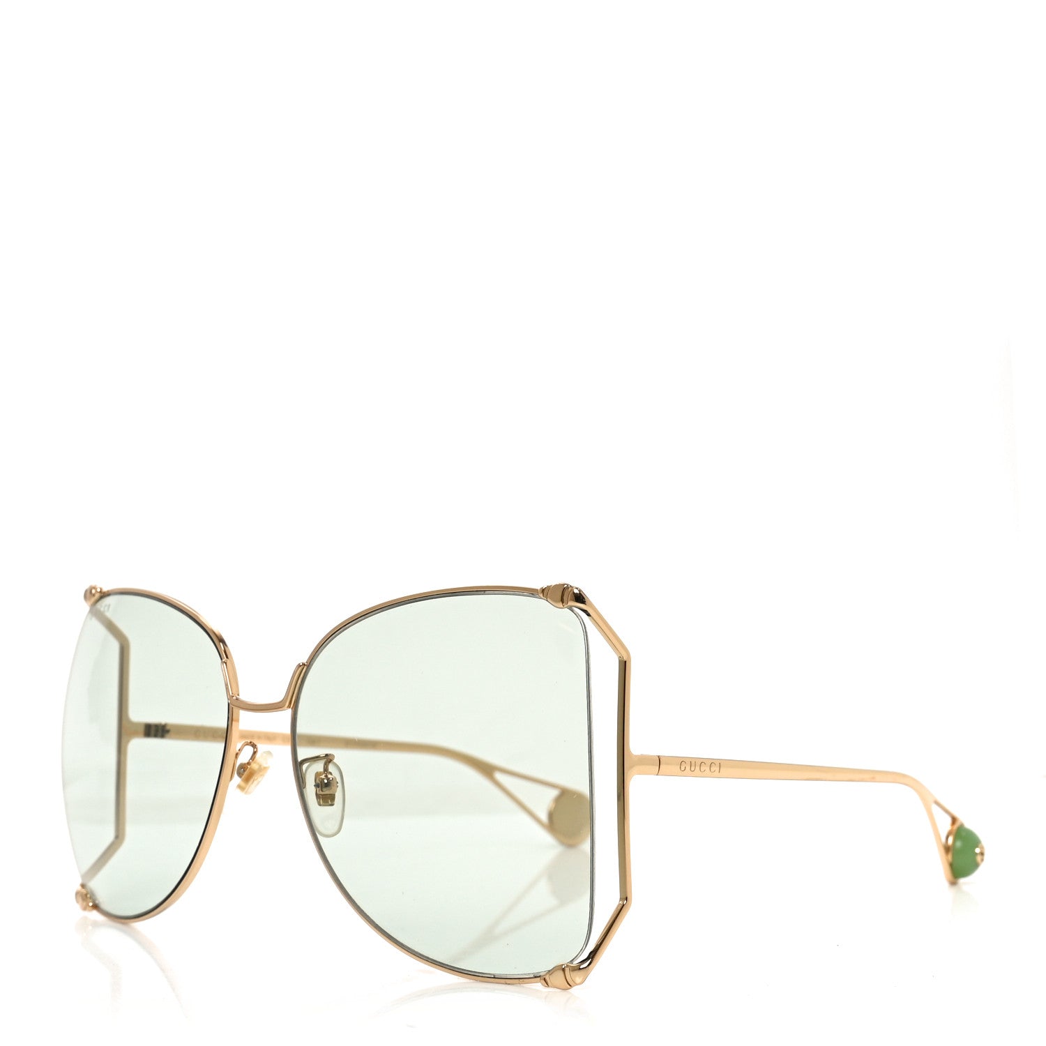 Gucci Oversized Round Sunglasses GG0252S Gold Green 1 of 7