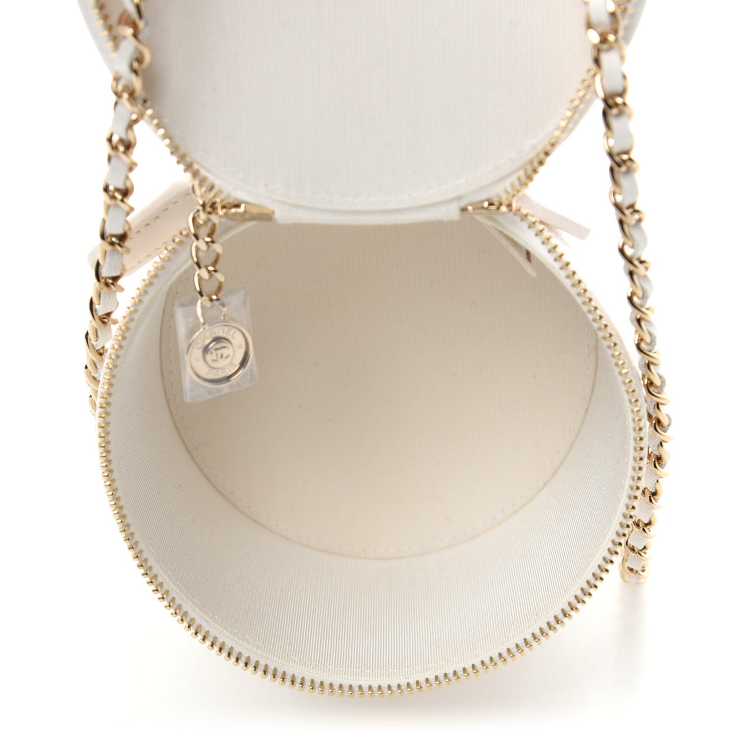 Lambskin Quilted Round Small Vanity Case With Chain White Black