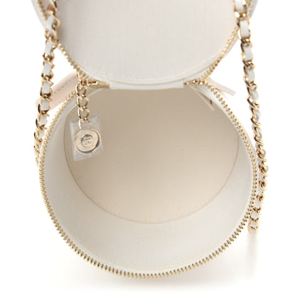 Chanel Lambskin Quilted Round Small Vanity Case With Chain White Black 5 of 12