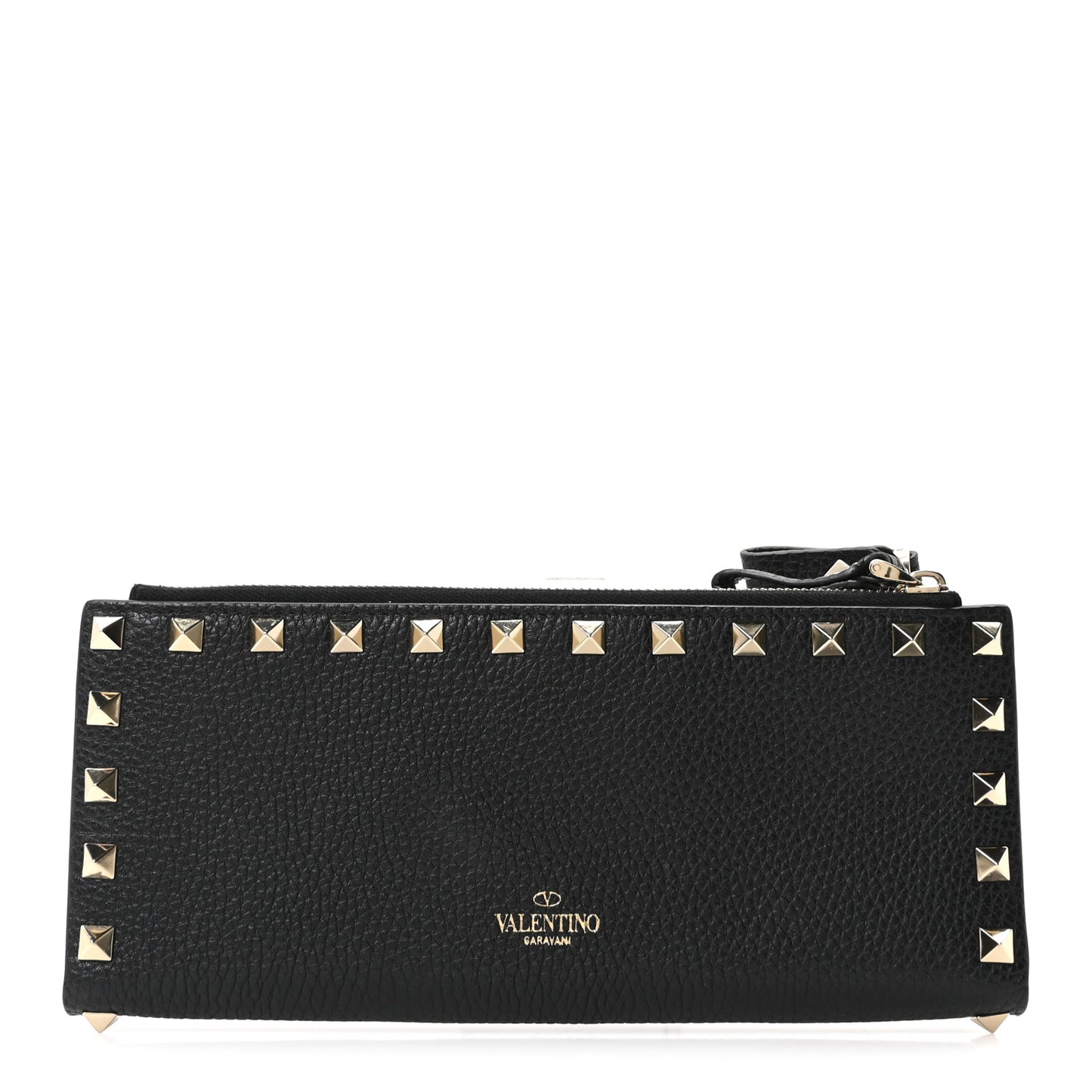 Pebbled Calfskin Rockstud Continental Wallet Black