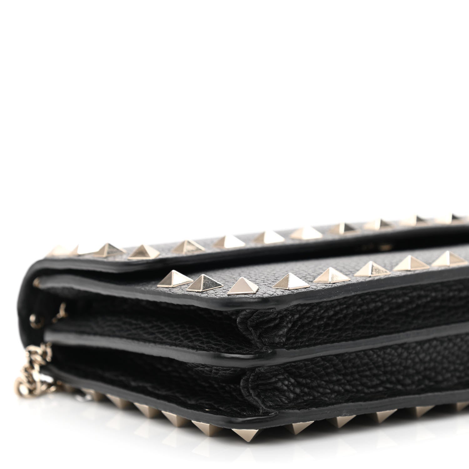 Valentino Garavani Pebbled Calfskin Rockstud Flap Wallet On Chain Black 8 of 9