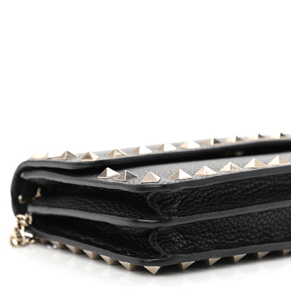 Valentino Garavani Pebbled Calfskin Rockstud Flap Wallet On Chain Black 8 of 9