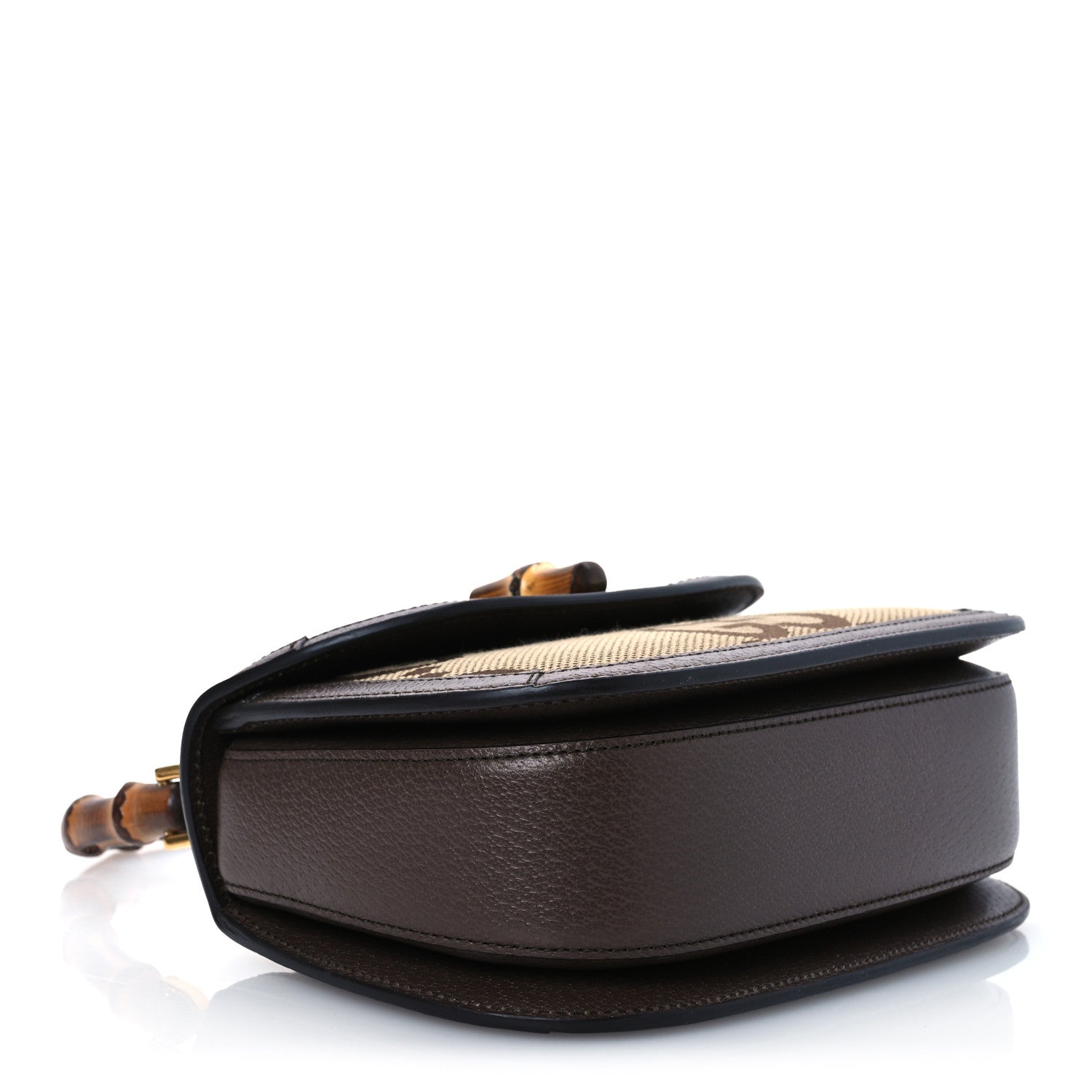 Gucci Monogram Jumbo GG Textured Dollar Calfskin Web Small Bamboo 1947 Top Handle Bag Camel Ebony New Acero 5 of 11