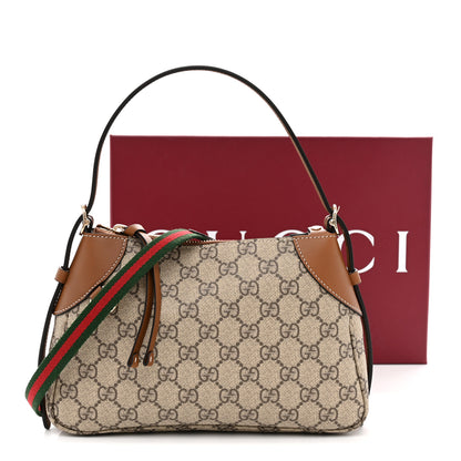 Gucci GG Supreme Monogram Textured Calfskin Small Emblem Shoulder Bag Beige Dark Brown 11 of 11