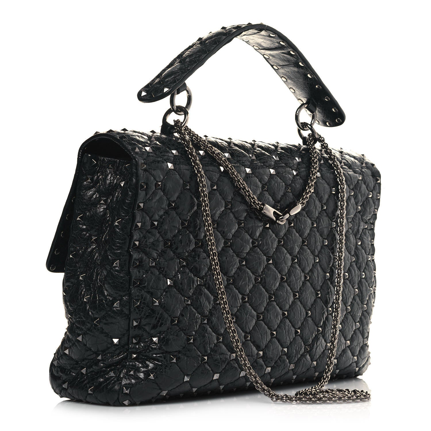 Valentino Garavani Craquele Nappa Maxi Rockstud Spike Shoulder Bag Black 4 of 15
