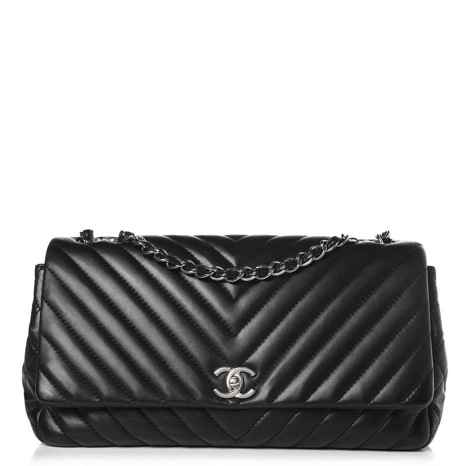 Chanel Lambskin Chevron Quilted Large Surpique Flap Black 1 of 13