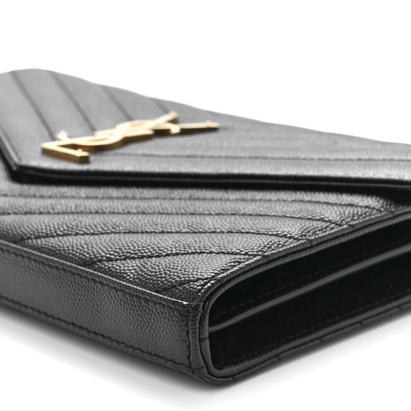 Grain De Poudre Matelasse Chevron Monogram Chain Wallet Black