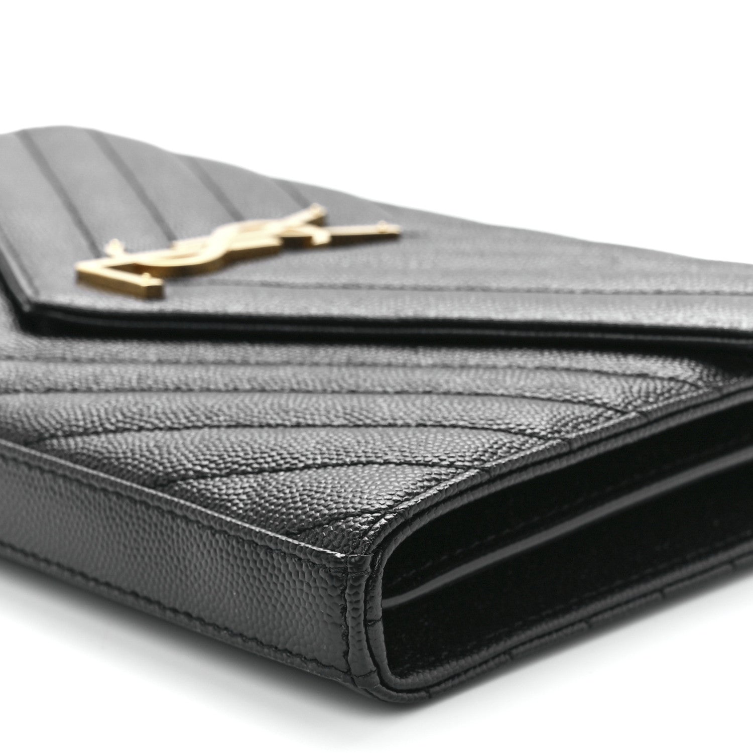 Saint Laurent Grain De Poudre Matelasse Chevron Monogram Chain Wallet Black 10 of 10