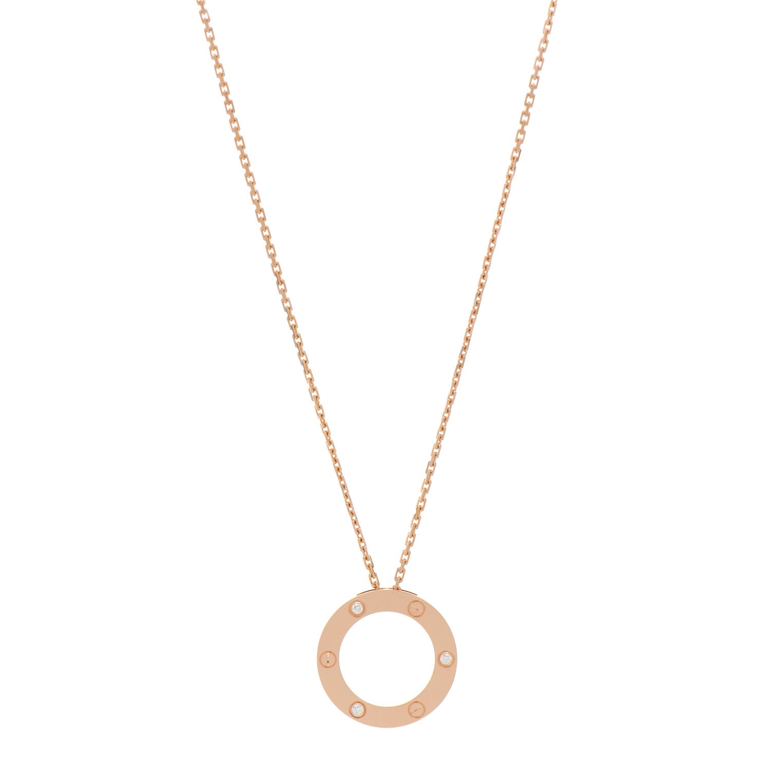 Cartier 18K Pink Gold 3 Diamonds LOVE Pendant Necklace 1 of 5