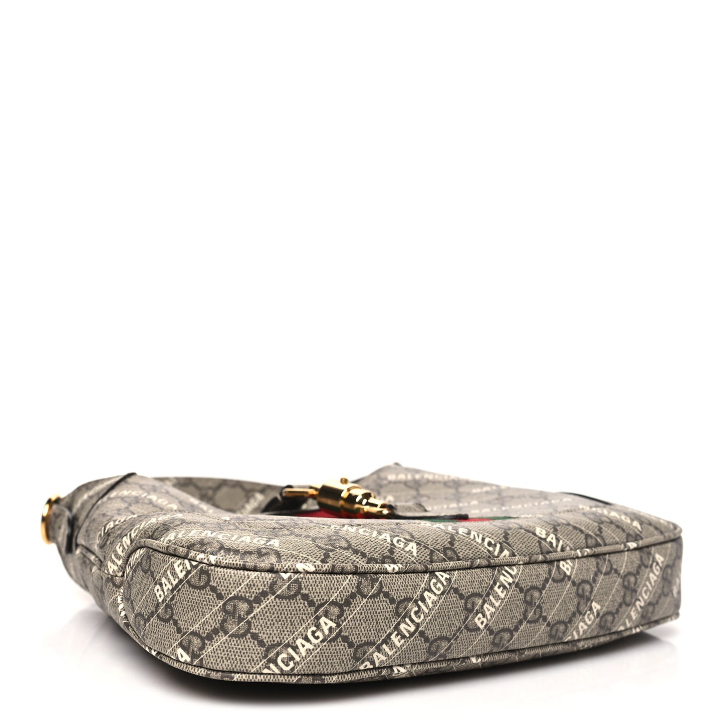 X BALENCIAGA GG Supreme Monogram Striped Logo Print Web Small Jackie 1961 Hobo Beige Ebony Mystic White