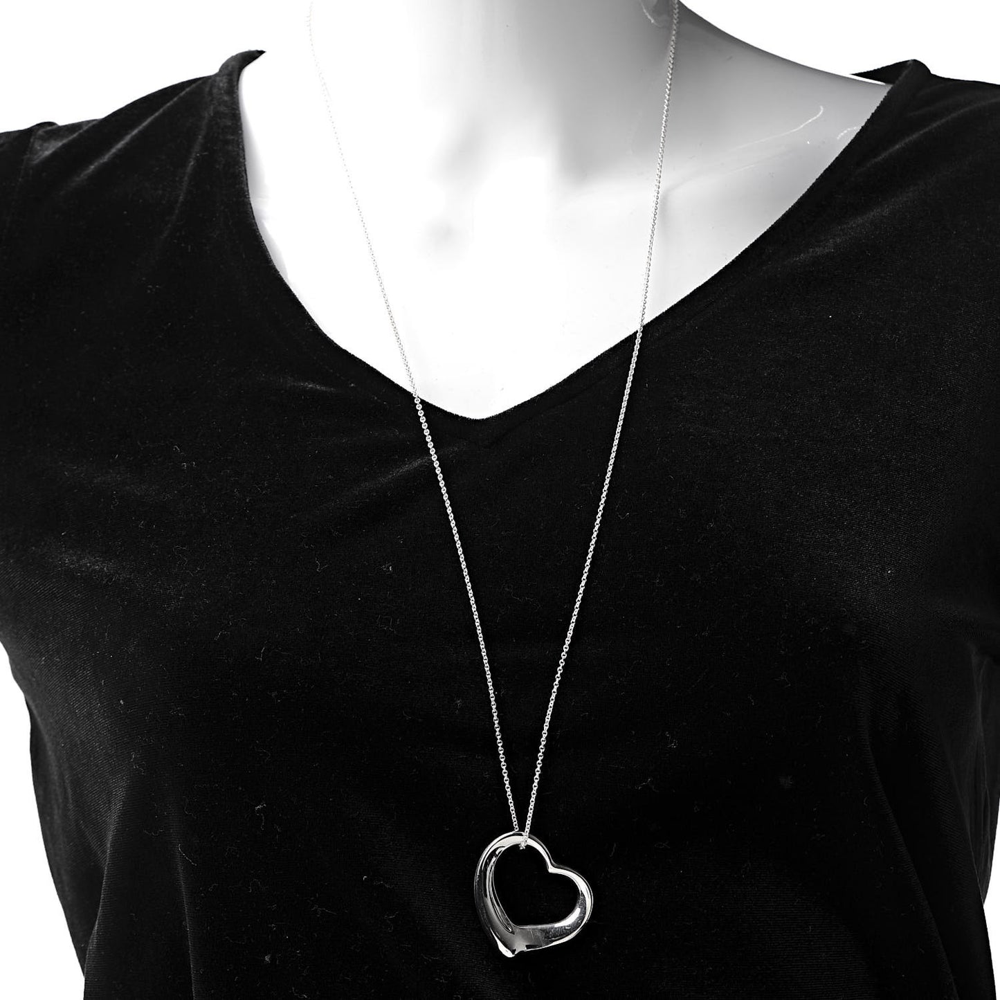 Sterling Silver 36mm Elsa Peretti Open Heart Pendant Necklace