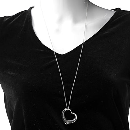 Tiffany Sterling Silver 36mm Elsa Peretti Open Heart Pendant Necklace 2 of 6