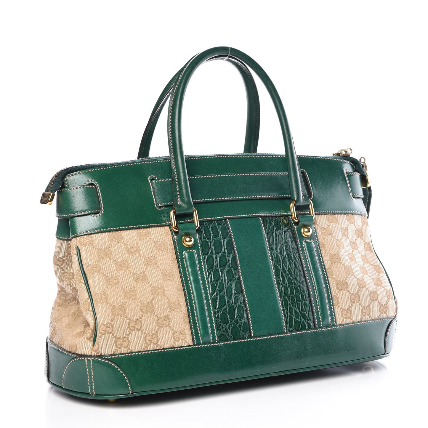Monogram Crocodile Web Secret Top Handle Satchel Green