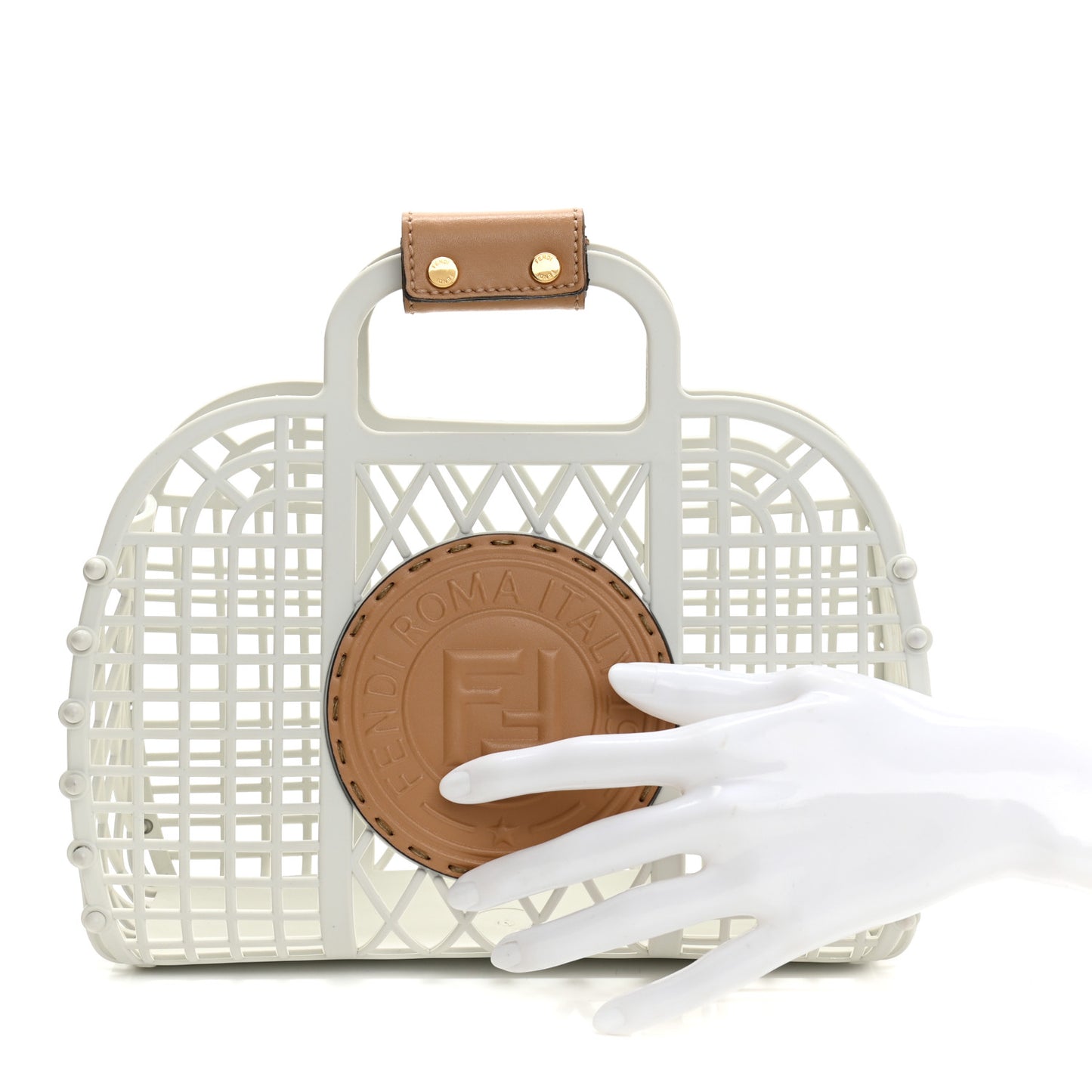 Recycled Plastic Vitello Liberty Matte Small Fendi Basket White Ice Miele Scuro
