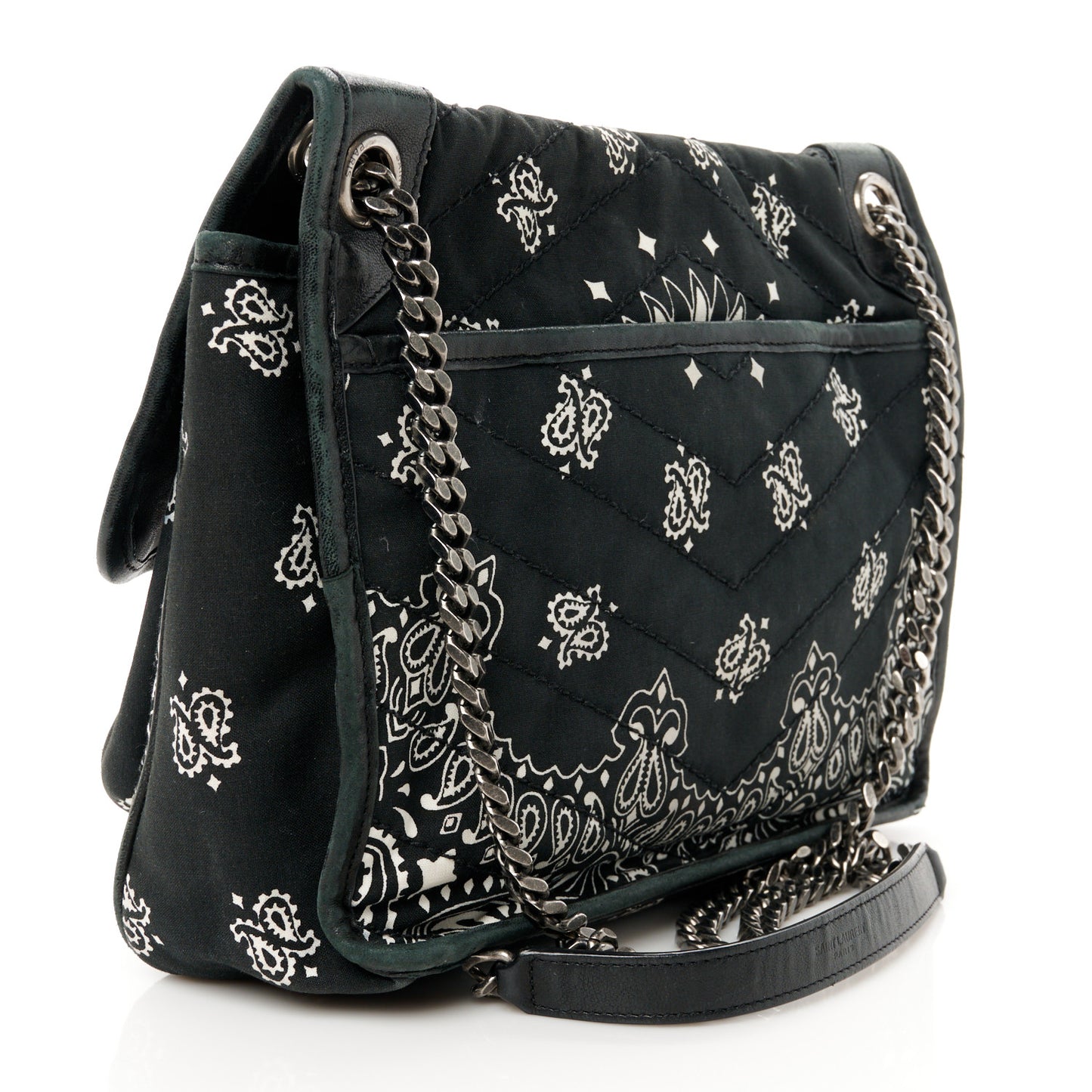 Cotton Bandana Monogram Medium Niki Chain Satchel Black White