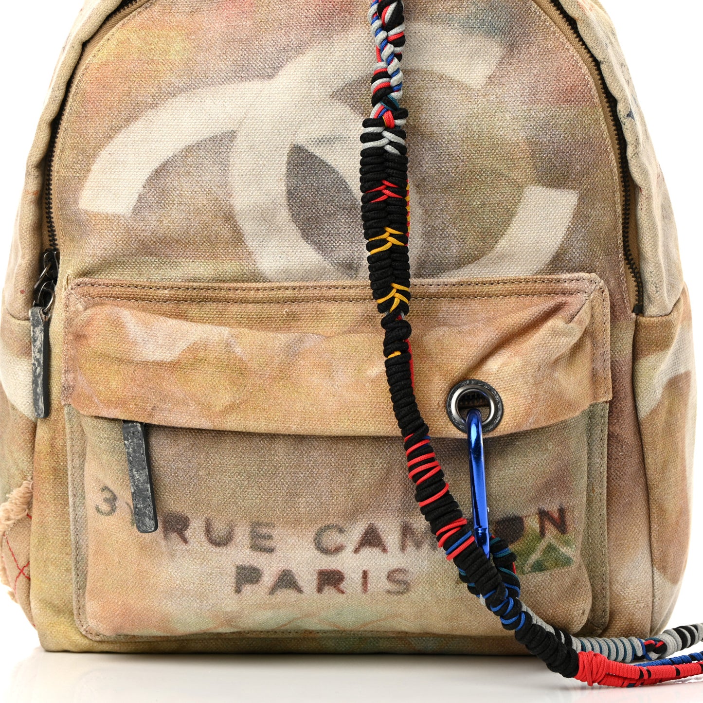 Graffiti Printed Canvas Medium Backpack Beige